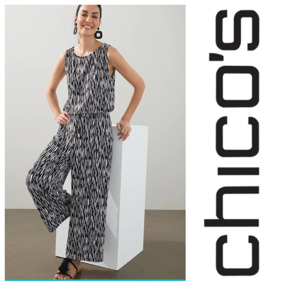Chico's Travelers Black and White Patterned Jumpsuit Sz: 4